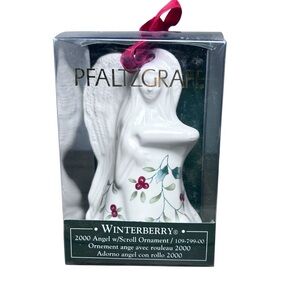 Pfaltzgraff Vintage Winterberry 2000 Angel with Scroll Bell Christmas Ornament